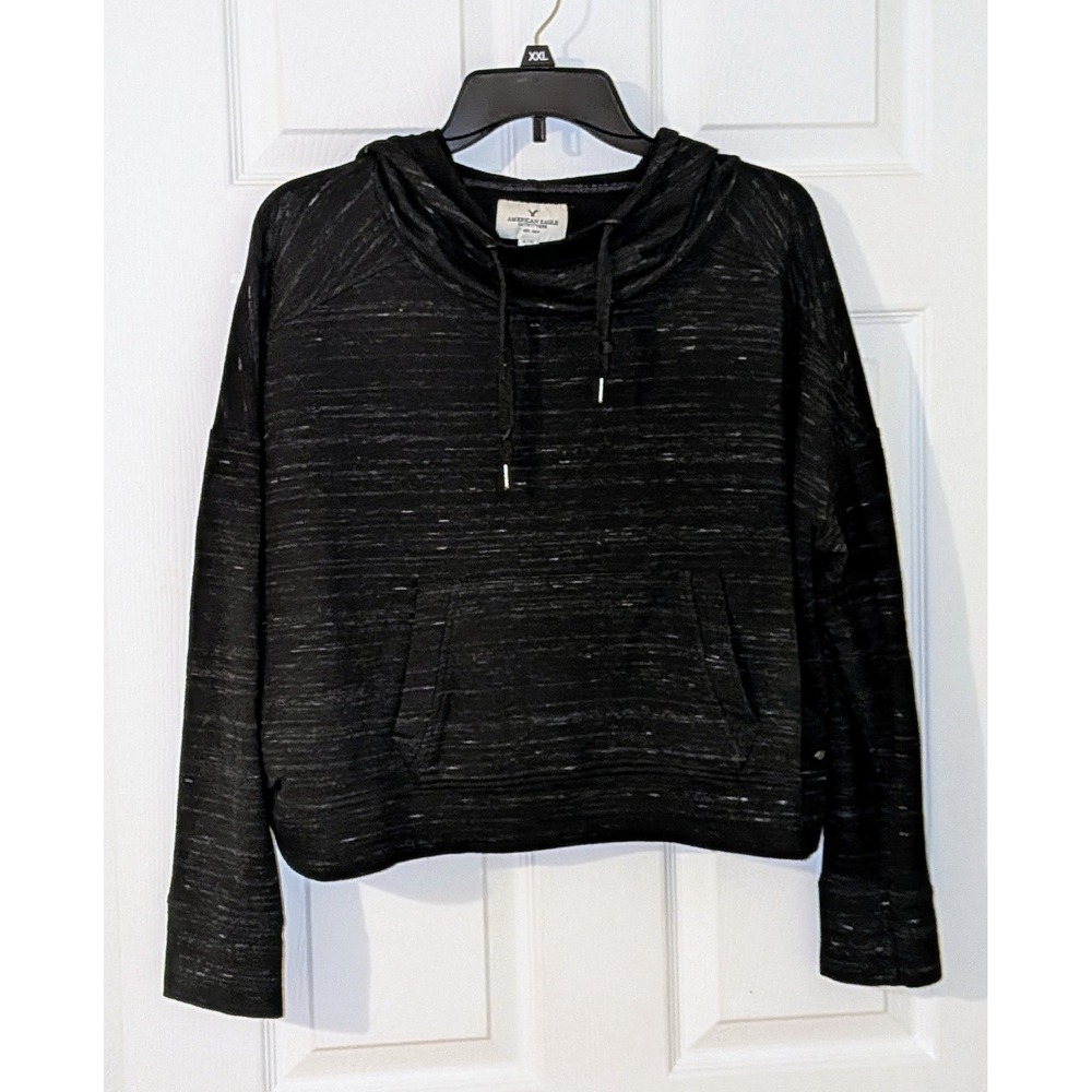 American Eagle Outfitters Black Marled Cowl Neck Hoodie Pullover Sweatshirt XL
